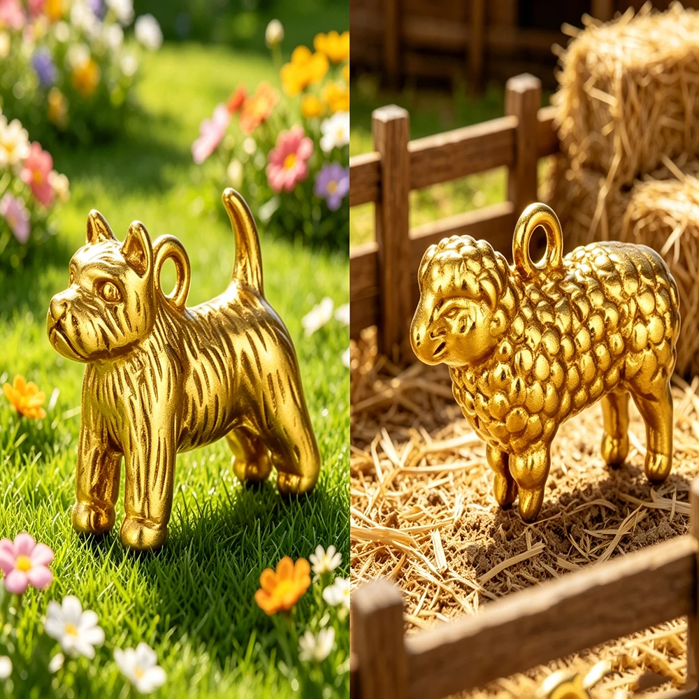 10 Piezas de Dijes Pequeños de Oveja y Perro 3D, de Acero Inoxidable Chapado en Oro, Colgante de Animal para DIY, para Collares y Pendientes, Regalo para Mujer, para Fabricación de Joyas