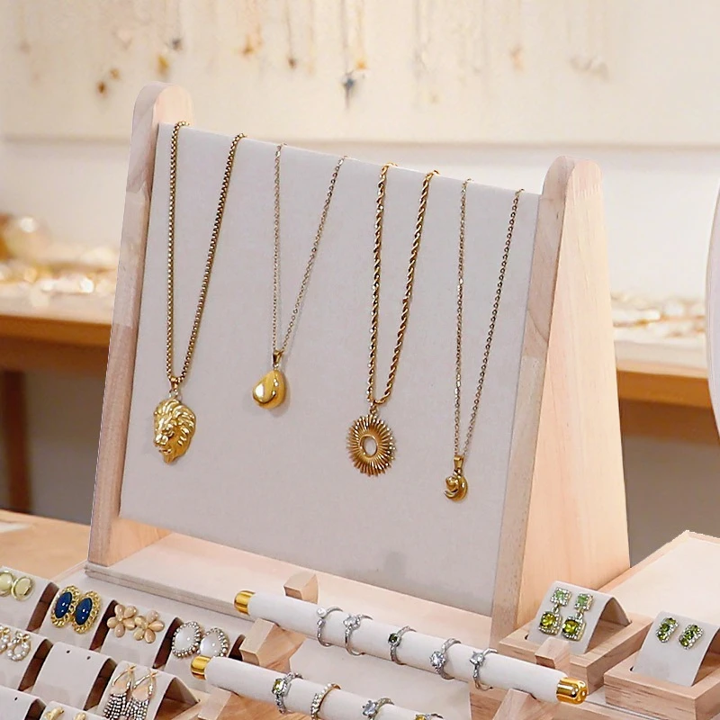 Luxury Jewelry Display Stand Women Velvet Necklace Showcase Holder Exquisite Counter Rings Display Tray Minimalist Pendant Shelf