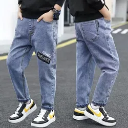 Boys Denim Pants Elastic Waist Trousers Fashion  Letter Print Spring Autumn Teenager Kid Boy Jeans New Casual Clothes 3-12 Years
