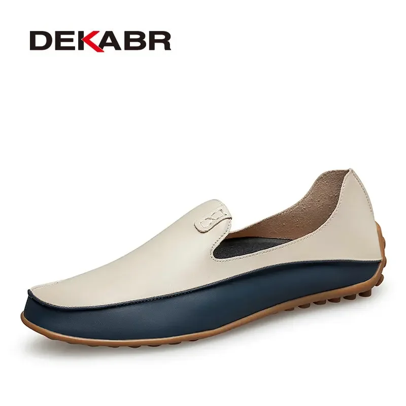 DEKABR Men Casual Flats Fashion Genuine Leather Soft Moccasins Brand Loafers High Quality Breathable Men Shoes Plus Size 36-47