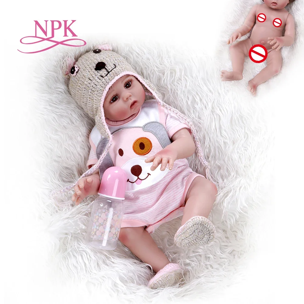 

NPK 48CM bebe doll reborn sweet girl doll in pink dress full body soft silicone lifelike baby doll Bath toy Anatomically Correct