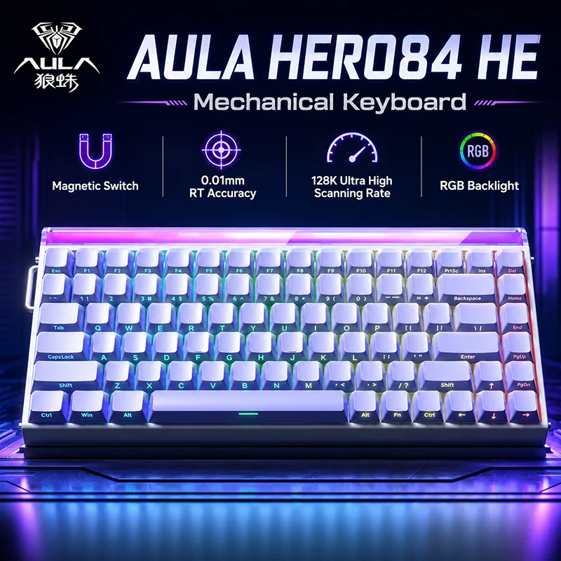 AULA HERO84 HE Keyboard Magnetic Switch Mechanical Rapid Trigger RGB Backlit 8K Polling Rate High Performance Gaming Keyboard