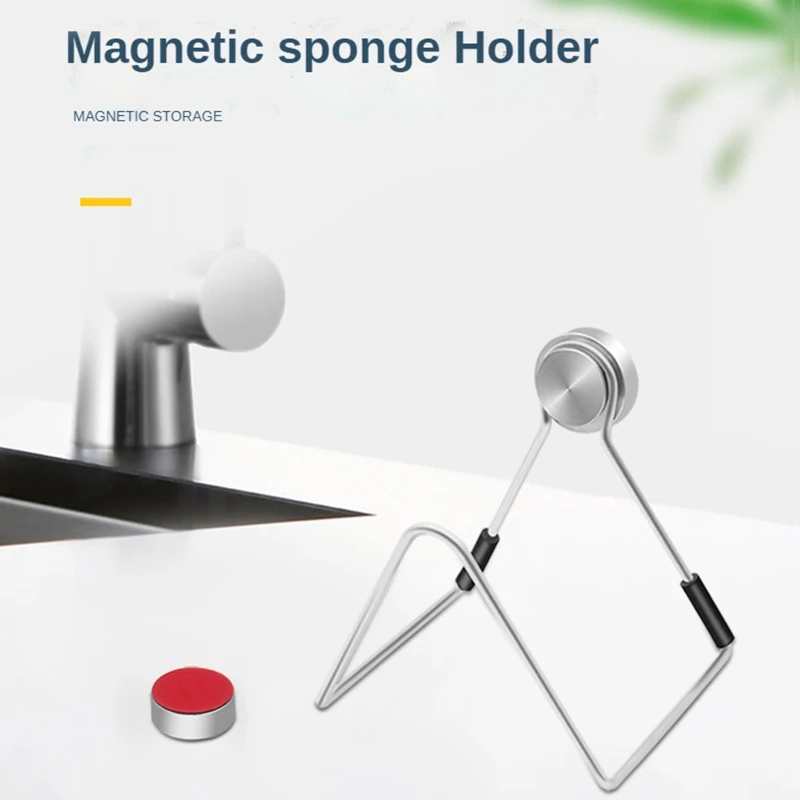 Magnetic Sponge Holder for Kitchen Sink Stainless Steel Drain Rack Detachable Cleaning Cloth Shelf Dish Drainer for Kitchen