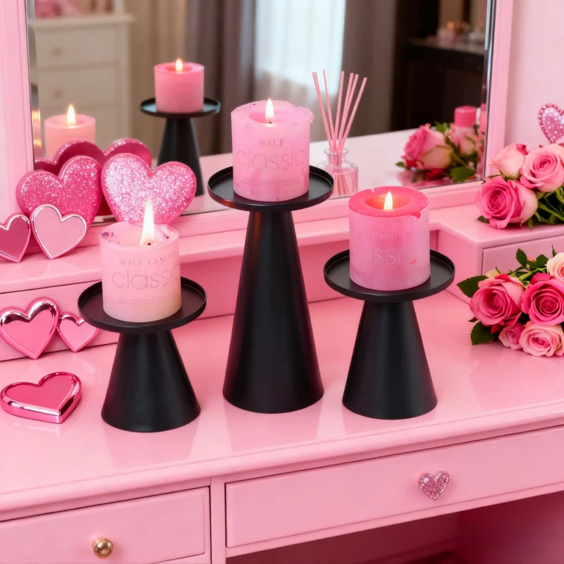 3-teiliges Kerzenständer-Kerzenständer-Set mit verkupfertem Tee-Kerzenlicht für Hochzeit, Heimdekoration, Tisch, schwarzer Kerzenhalter