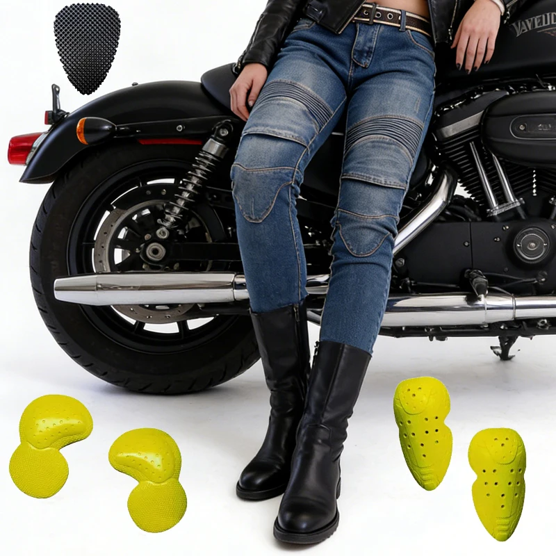 

Мотоциклетные джинсы для женщин, синие, для бездорожья, черные мотобрюки, защитная экипировка для женщин 02