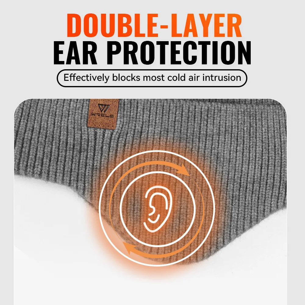 WRELS Outdoor Winter Knitted Hat Beanie Earflap for Men Women Thermal Windproof Knit Soft Outdoor Cycling Ear Protection Beanie