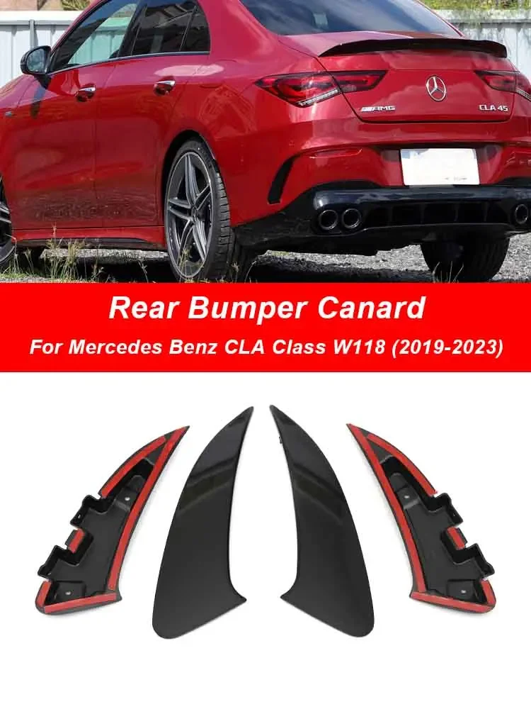 

For Mercedes Benz CLA Class W118 C118 X118 Rear Bumper Spoiler Side Canard Splitter Flap CLA200 220 250 2019+ Gloss Black