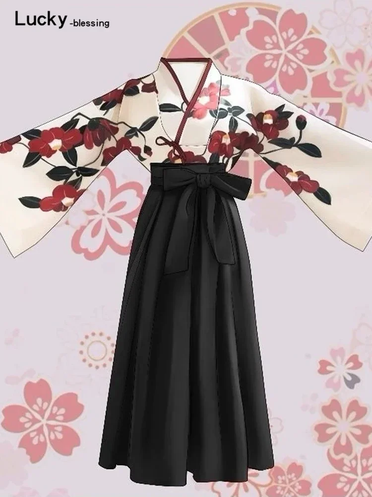 Платье-кимоно женское длинное с цветочным принтом и юбкой