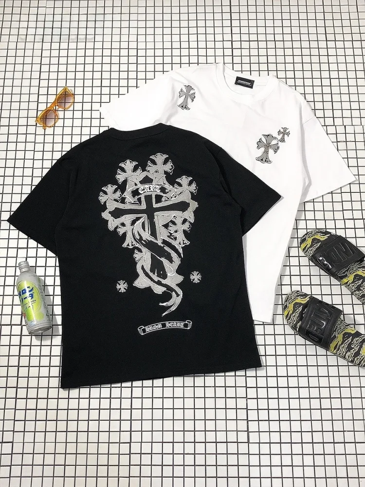 

Высококачественная хлопковая футболка унисекс с металлическим крестом, базовых цветов, свободного кроя, с круглым вырезом, с принтом, черная, белая, серая.