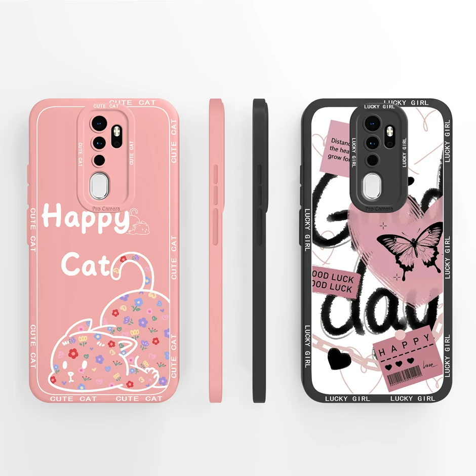 Desenhos animados Shell de silicone líquido para Oppo, pintura a óleo picos casos, Oppo A9, A5, 2020, novo design, Funda