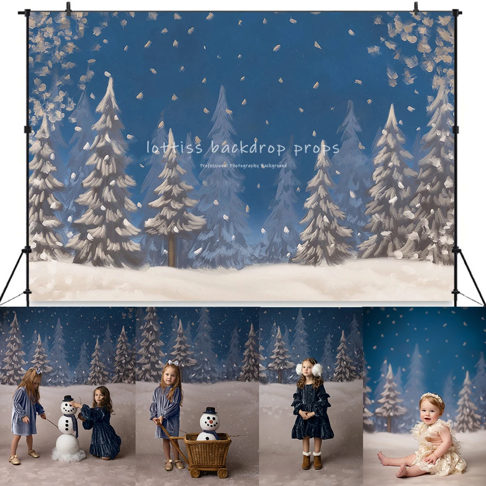 

Snowy Forest Backdrops Christmas Child Adult Portrait Props Xmas Winter Snowflake Floor Trees Background For Photostudio