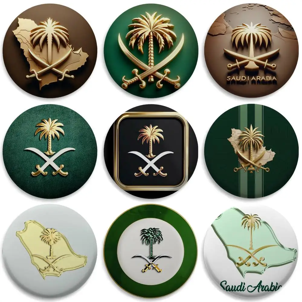 

Saudi Arabia Flag Map Logo Badges Round Exquisite Badge Brooches Creative Pins For Clothes Hat Backpack Gift Accessories
