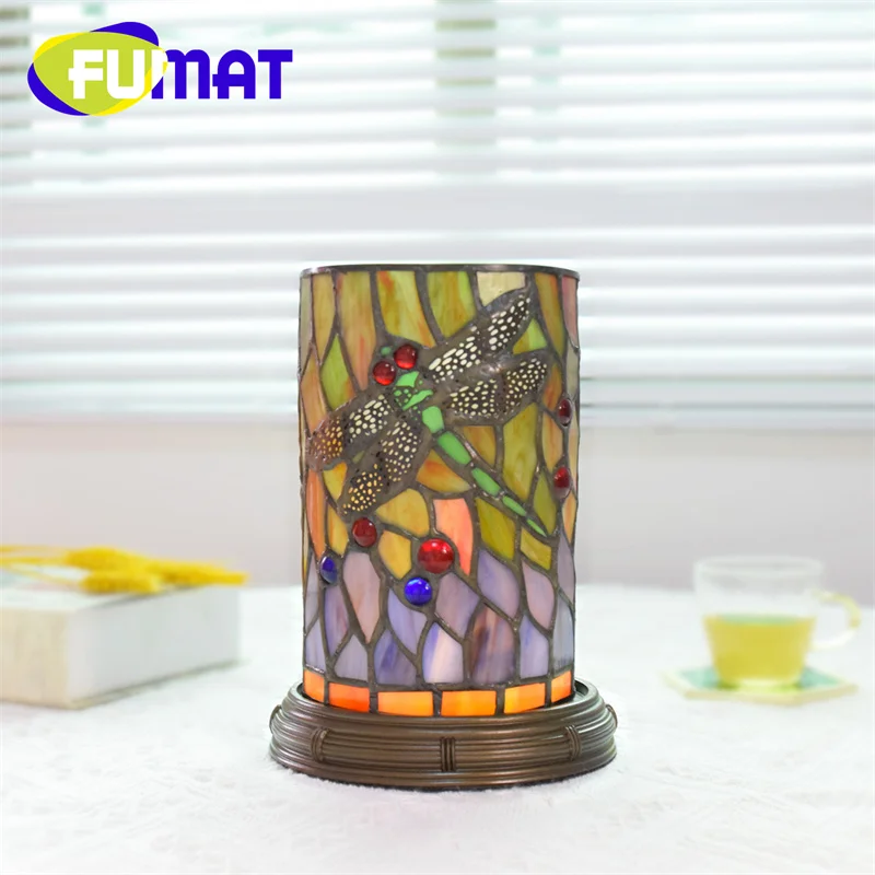 FUMAT Tiffany stained glass LED desk lamp USB three tone light decoration hotel study bedside desk reading lamp night lamp