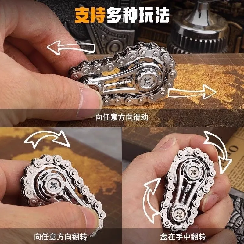Catena per ingranaggi Catena per bici Fidget Spinner Giocattolo antistress in metallo per bambini Adulti - Spinner a mano EDC per l'ansia, utilizzare un regalo di messa a fuoco fredda
