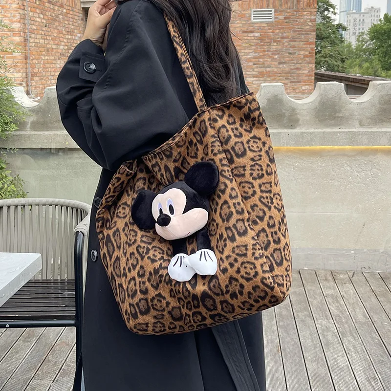 Cartoon Animation Mickey Plush Doll Large Capacity Suede Shoulder Bag Kawaii Casual Multi-Functional Tote Bag Cute Handbag