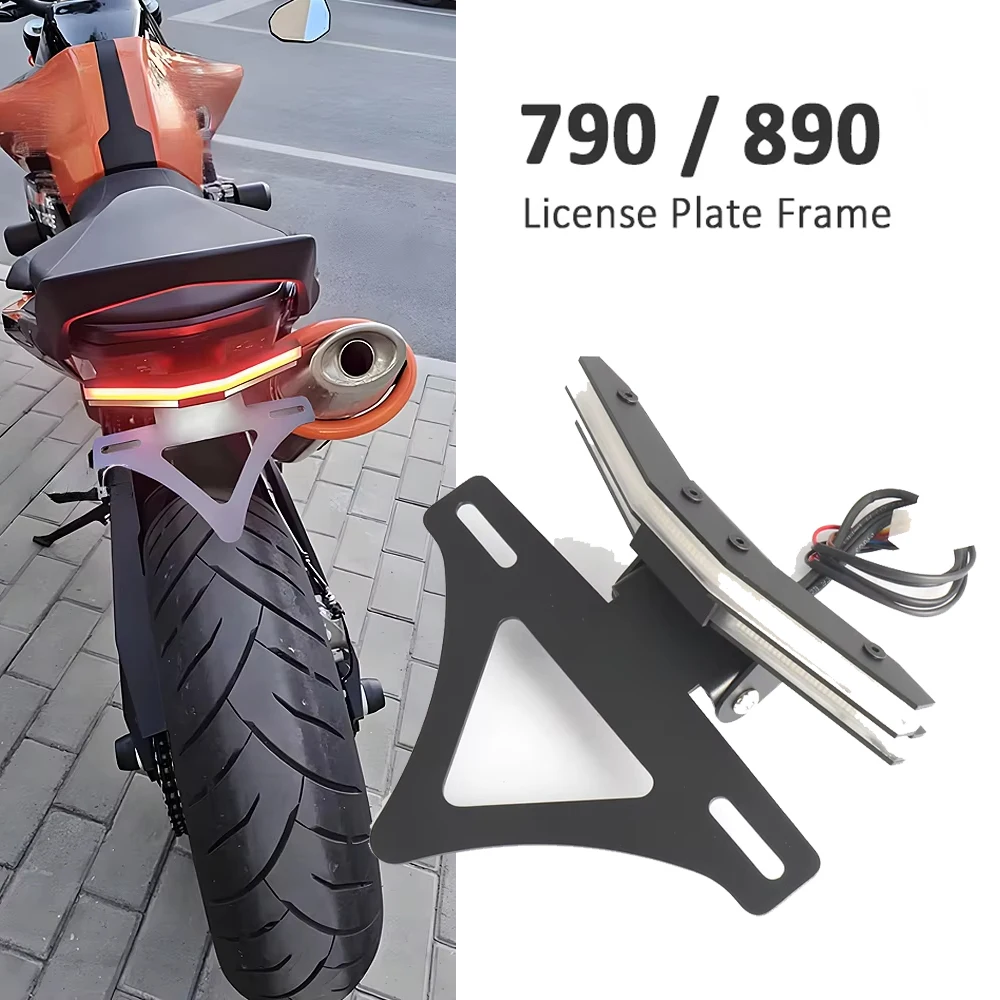 

For 790 890 2018-2025 Motorcycle Folding License Plate Holder LED Turn Signal Tail Brake Light Flasher Fender Eliminator