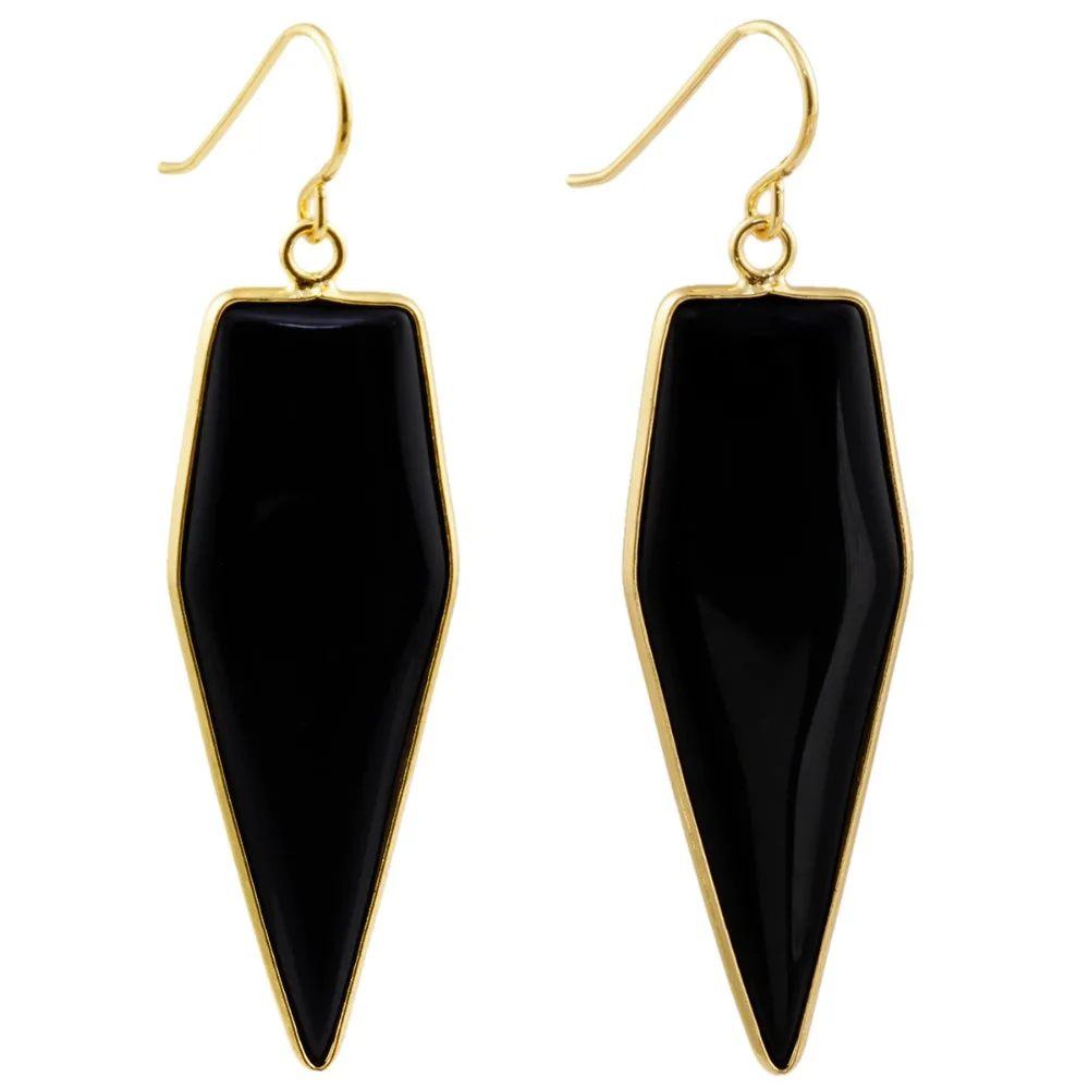 

TUMBEELLUWA Black Onyx Healing Point Arrow Shape Dangle Hook Ear Earrings Gold Color Jewelry For Women