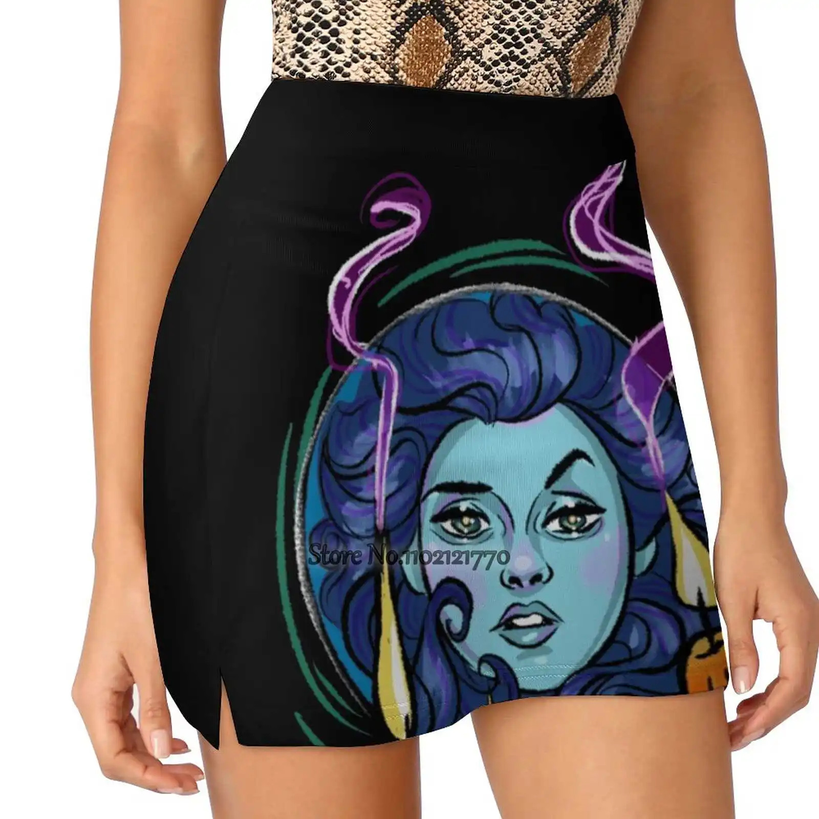 Madame Leota Women Sports Lining Skirt Tennis Dance Fitness Short Printed Skirts Madame Leota Haunted Mansion World Grimm