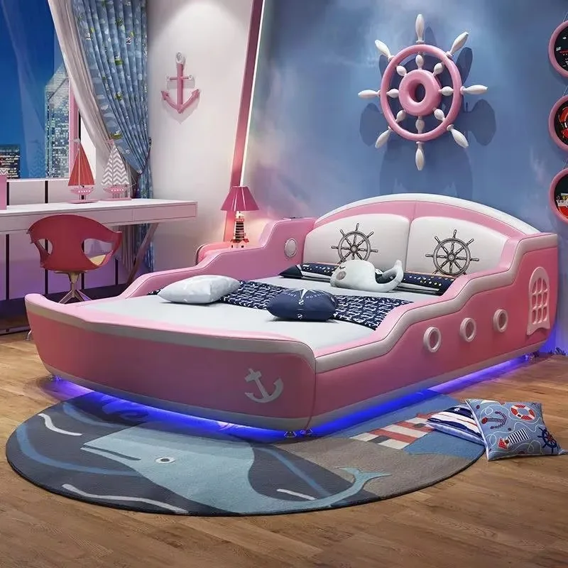 سرير قارب مزدوج حديث للأولاد جمالي للأطفال مصنوع من الخشب الفاخر سرير مزدوج كينج مزدوج مزدوج متعدد الوظائف أثاث غرفة كاما الزوجية #2