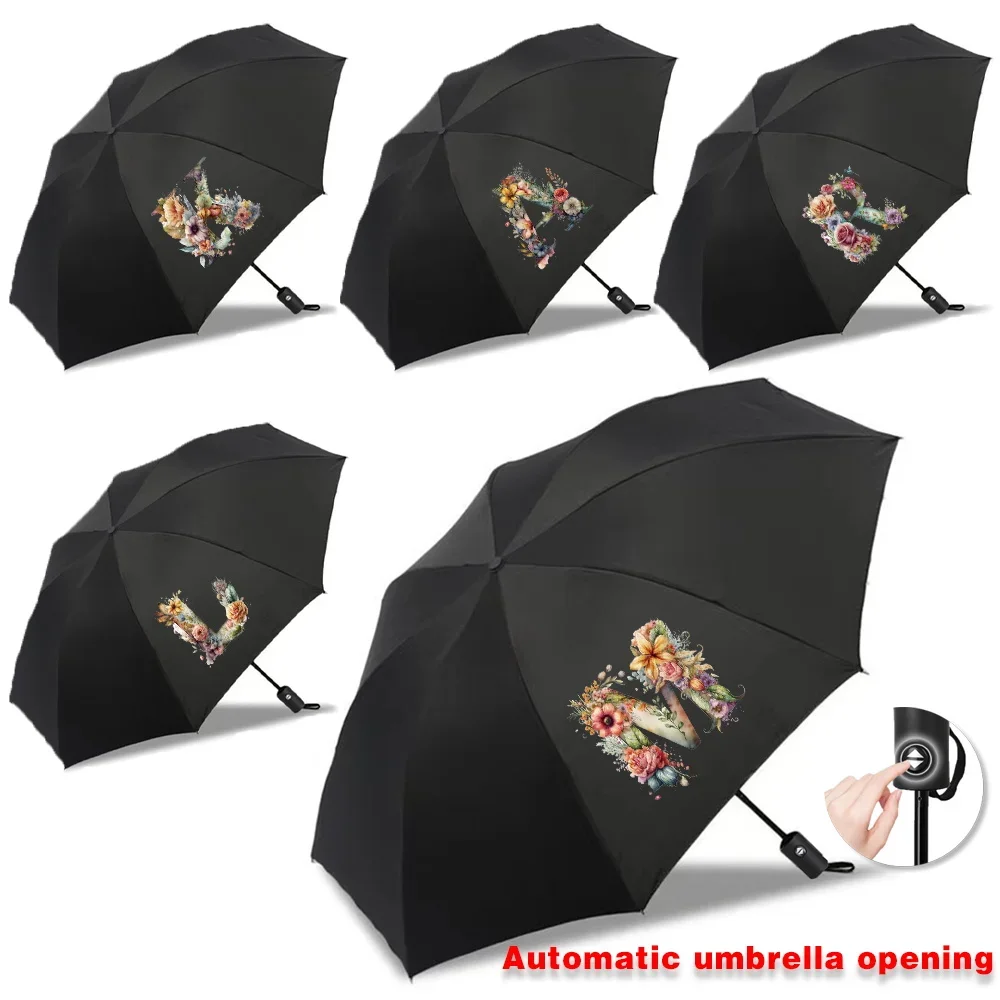 

Mini Foldable Umbrella UV Protection Automatic Umbrellas Sun Rain High Aesthetic Value Travel Essentials Floral Letter Printed