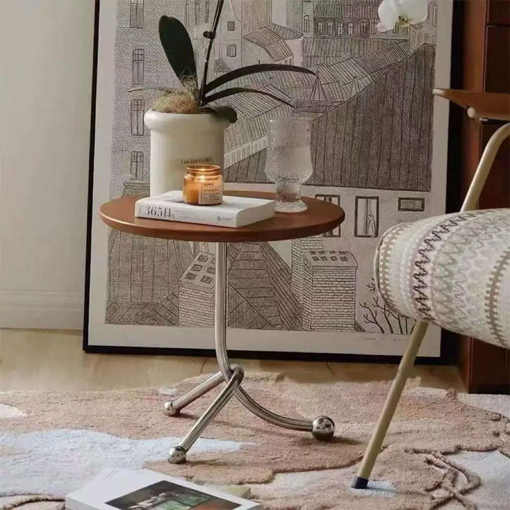 

Винтажный круглый приставной столик из нержавеющей стали | Акцентный столик в стиле ретро для кофейни/магазина чая с молоком | Чайный столик для отдыха на балконе