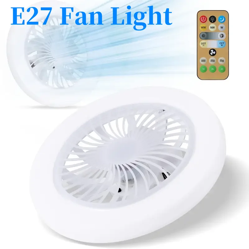 

Smart E27 Ceiling Fan Lamp Remote Control Fixed Lamp Head, Infinite Dimming 3 Speed Setting Timing Function Household Fan