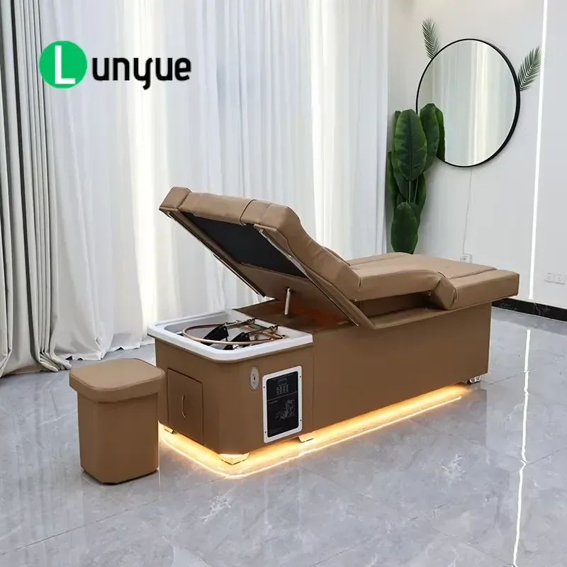 Modern Electric Shampoo Bed with Foot Bath Adjustable Headrest Luxury Hair Therapy Chair Multifunctional Barber Shop