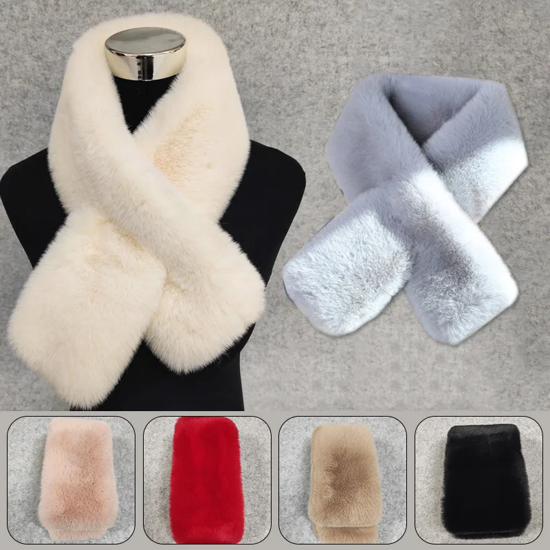 Winter Faux Rabbit Fur Women Scarf Soft Plush Snood Scarves Solid Color Neck Collar Warmer Christmas Gift Warm Soft Neck Scarf