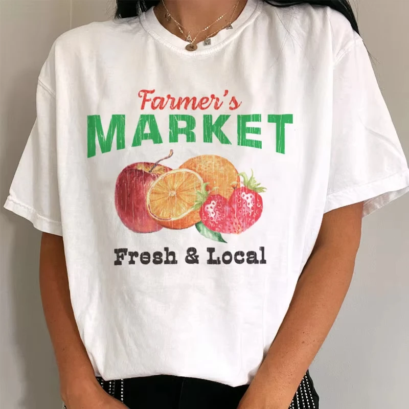 

Fruit Printed T-shirts Short Sleeve Vintage Cute Graphic Tees Women Cottagecore Aesthetic Strawberry Shirt