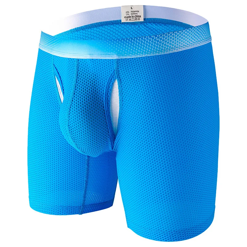 

EUR Size Men's Boxer Shorts Ice Silk Quick Dry Underwear Sexy Breathable U Convex Pouch Panties Male Middle Long Leg Underpants
