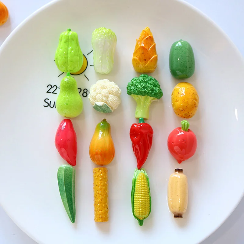 10Pcs Mini Simulation Vegetable Resin Flat Back Miniature Food Charms DIY Cream Glue Phone Hairpin Dollhouse Decor Accessories