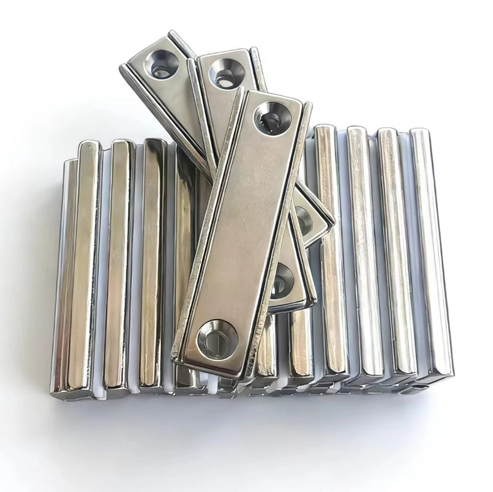 

4/8pcs 50/60/120x13.5x5mm Strong Rectangular Pot Magnets with Counter Bore, Countersunk Hole Magnets with Mounting Screws