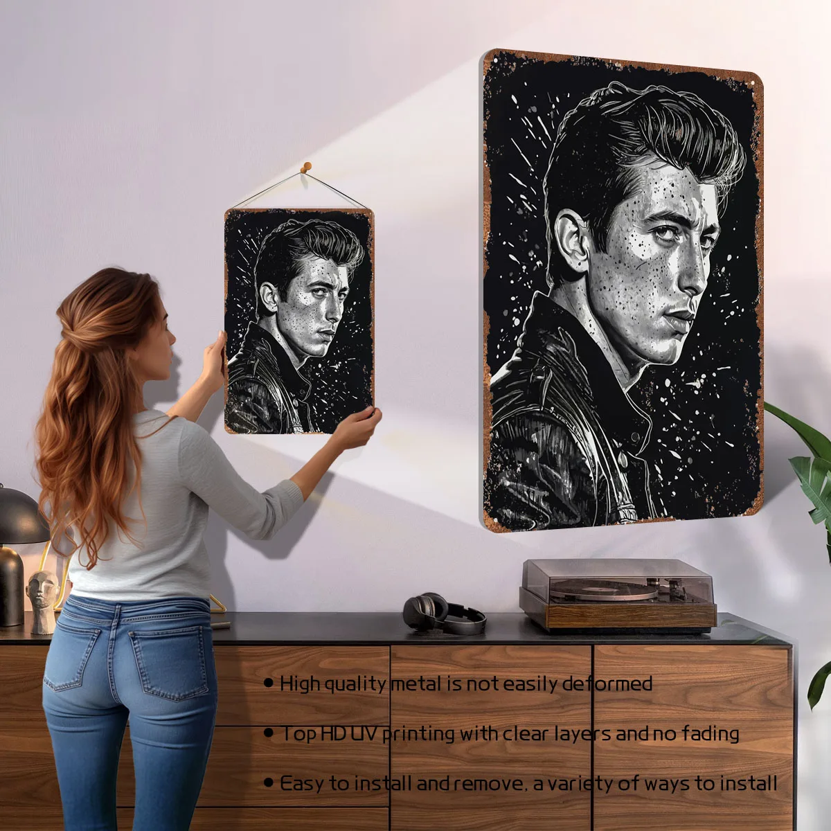 أليكس تيرنر أبيض وأسود صورة ملصق روك المغني علامات معدنية رجل الكهف تخصيص الراب تين تسجيل لغرفة المنزل جدار الفن #2