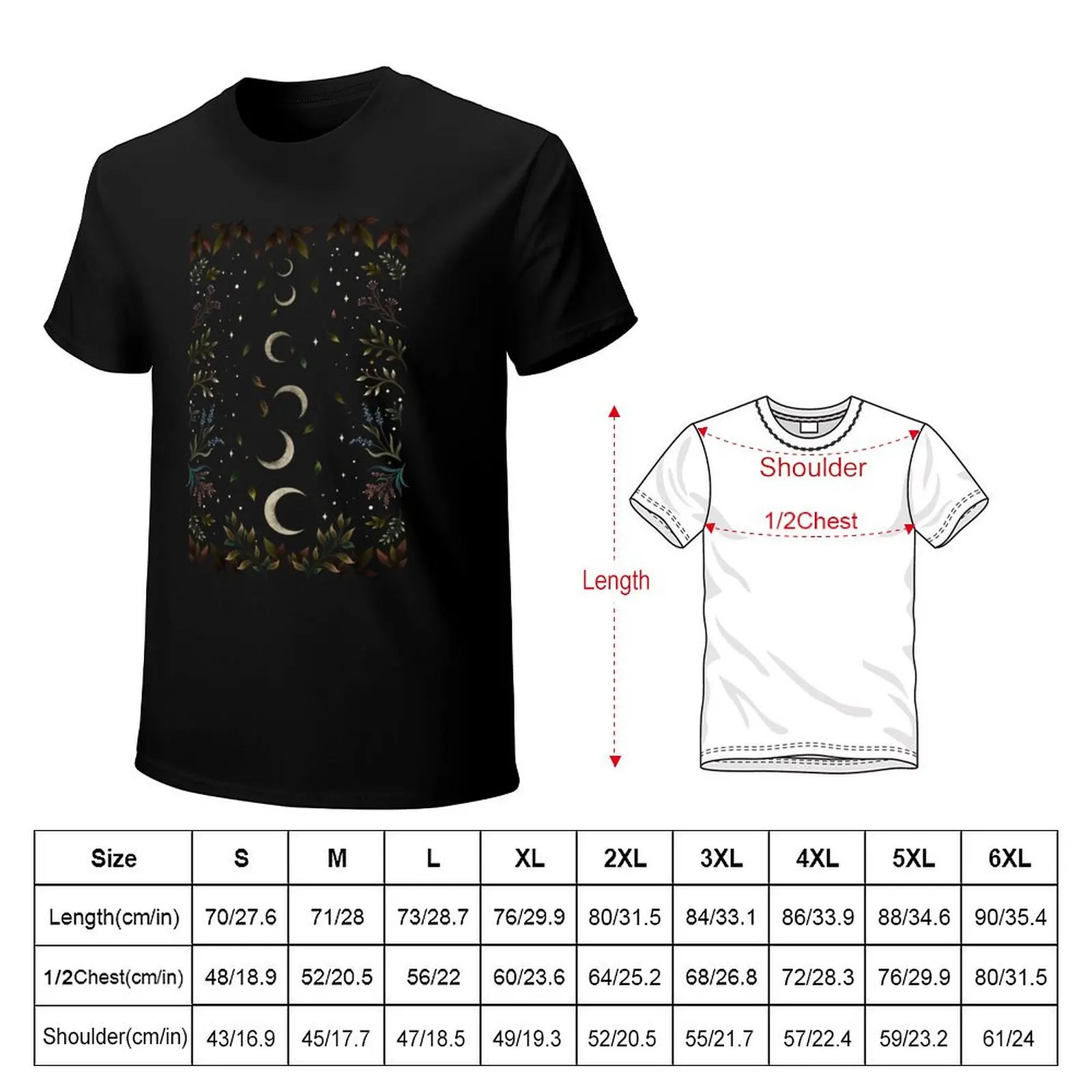 Crescent Moon Garden T-Shirt Aesthetic clothing summer tops plus size tops vintage graphic tee black t-shirts for men