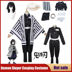 Anime Demon Slayer Cosplay Costume Kimetsu No Yaiba Iguro Obanai Haori Kimono Wig White Snake Props Set Carnival Party Uniform