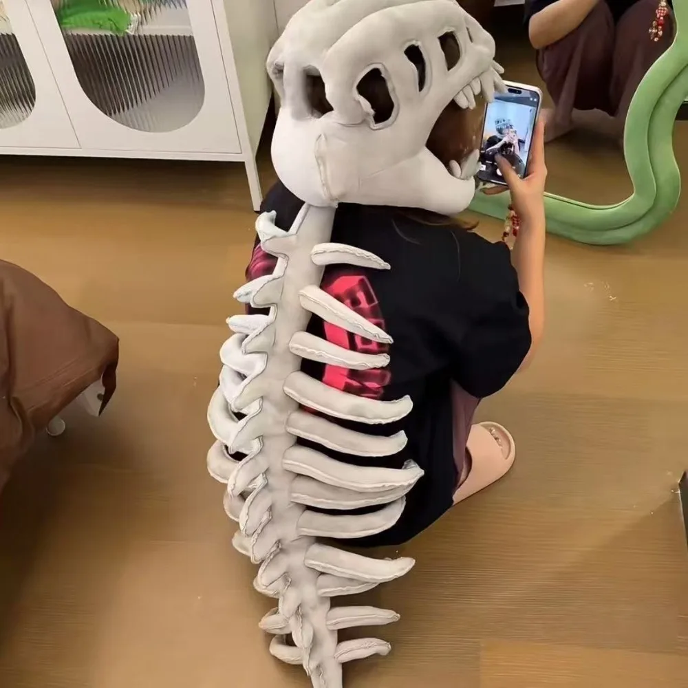 Men Novelty Dinosaur Skeleton Skull Full Headgear Hat Funny Halloween Cosplay Costume Prop Role Dress Up Accessory Set for Men