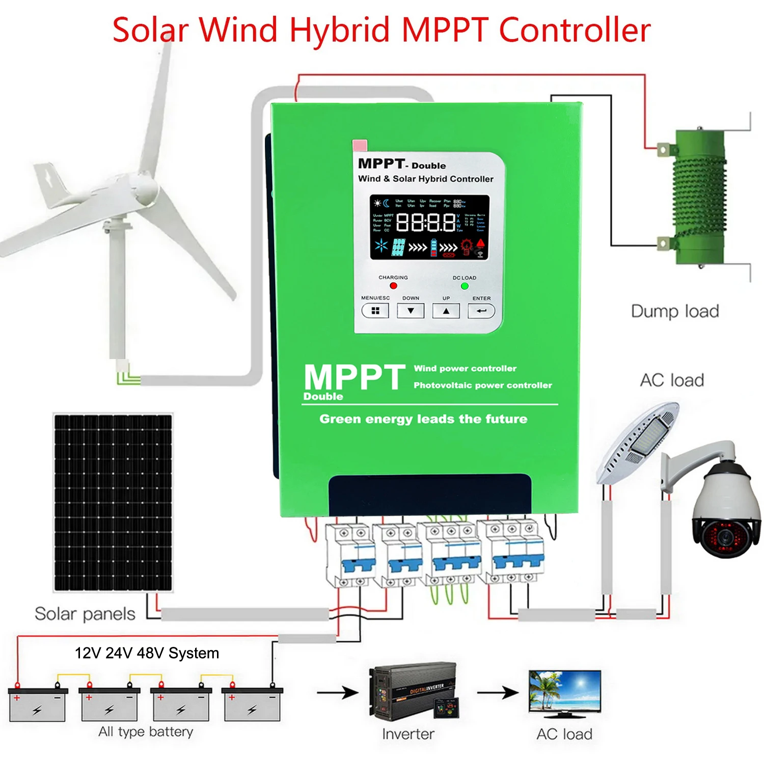 4000W 5kw Wind Solar Hybrid Charge Controller with Equalizer,12V 24V 48V AUTO, MPPT for Solar and Wind, for Lithium Lead Battery