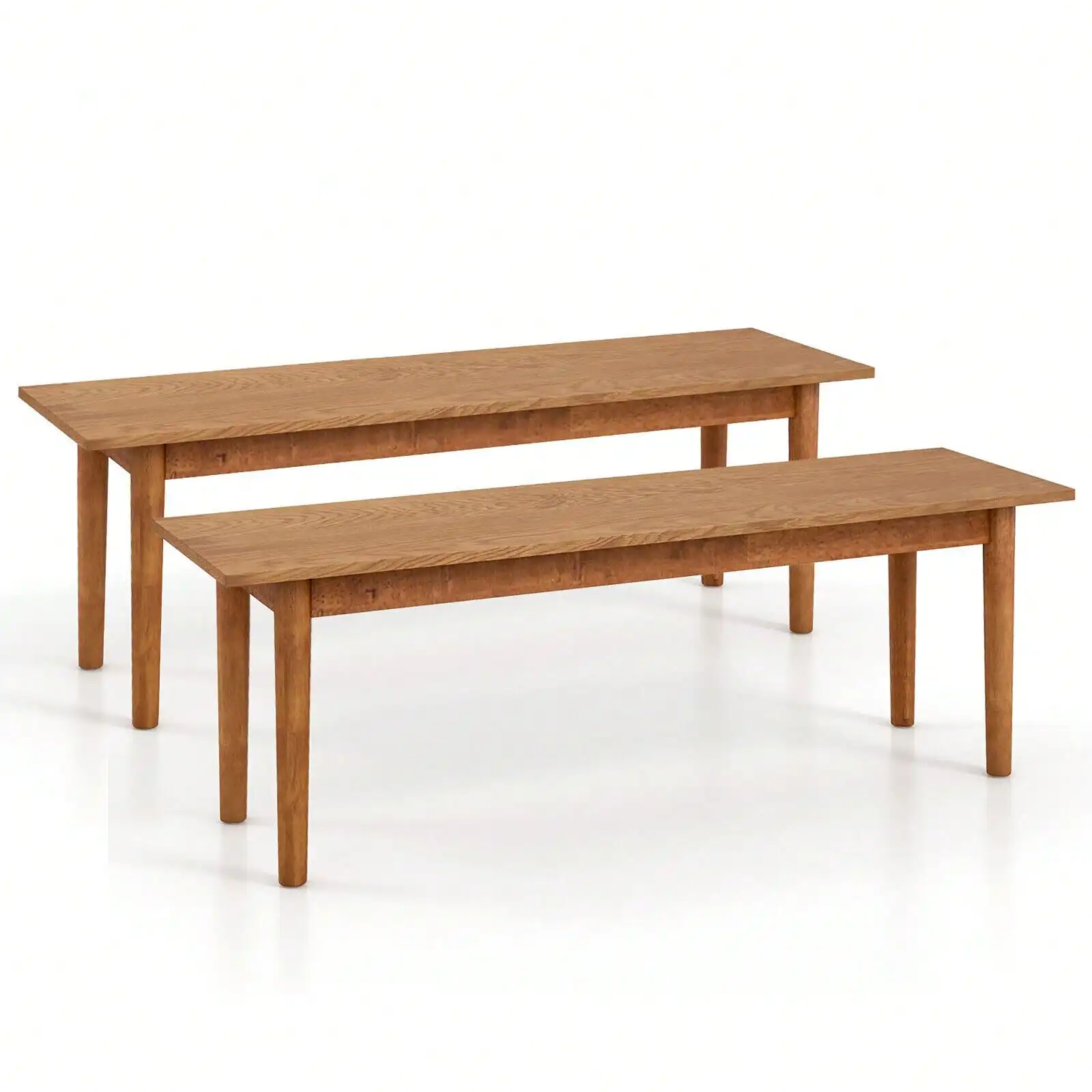 Banco de comedor de madera maciza, banco de entrada con patas de madera de caucho para dormitorio, roble, 2 uds.