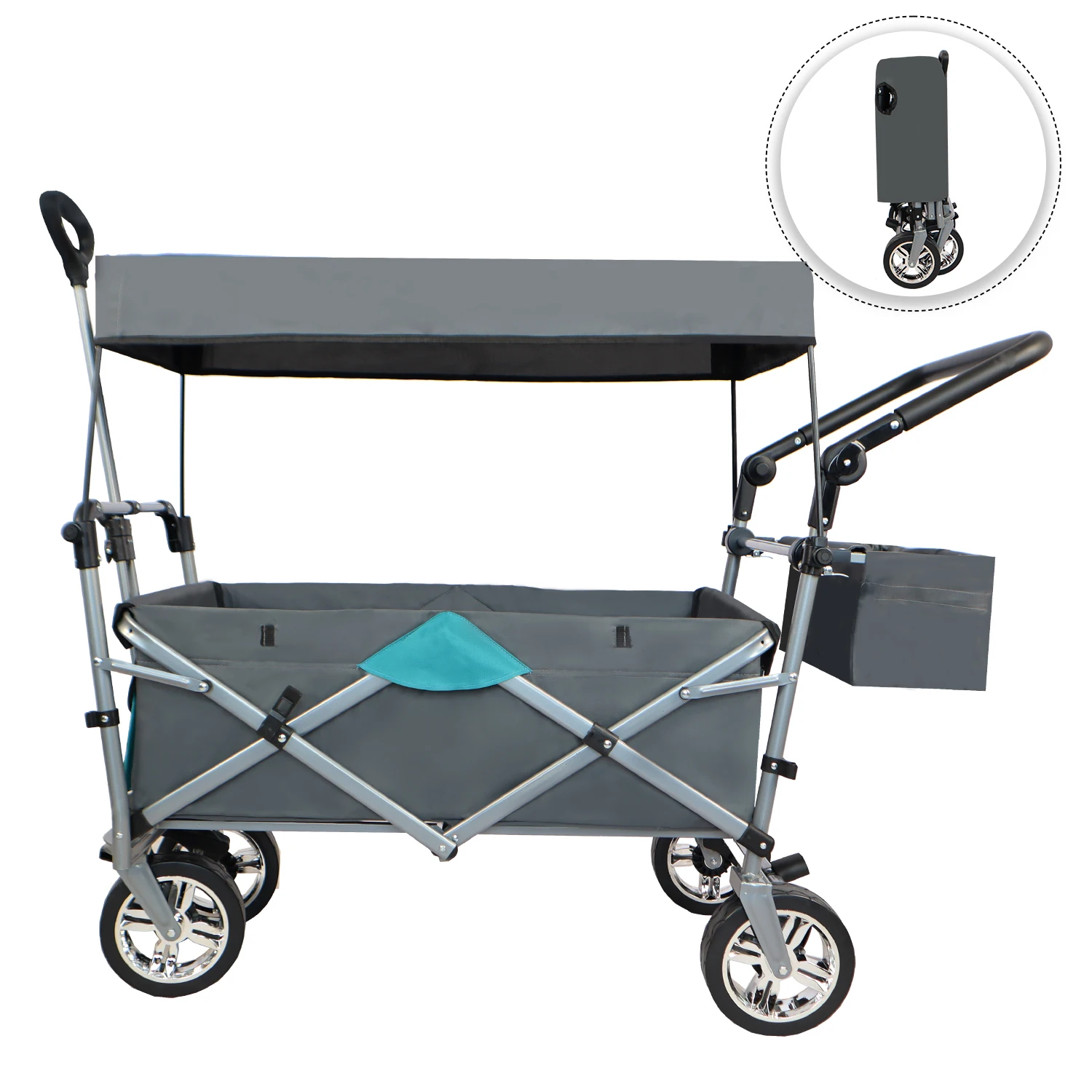 Push & Pull Utility Folding Wagon with Removable Canopy