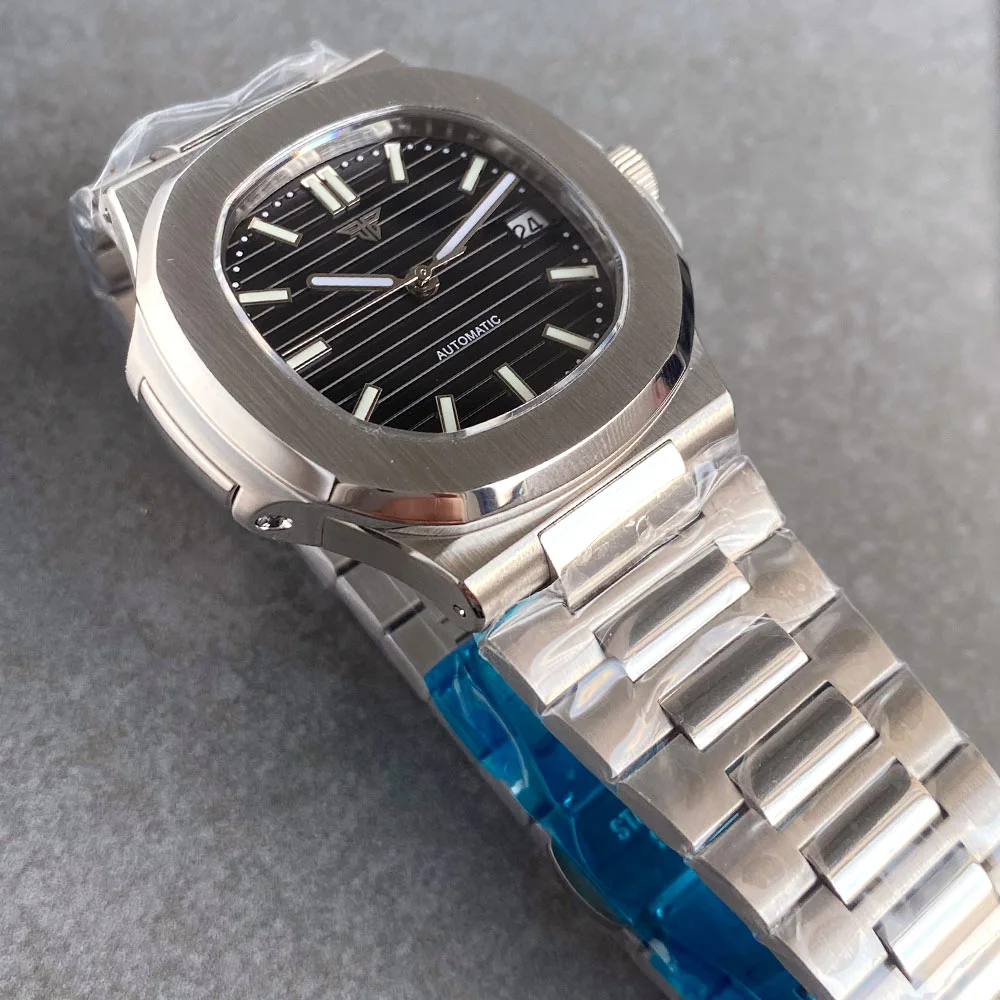 Tandorio 100M Dive Automatic Watch For Men NH35 Square Case Black Blue White Dial Lume Sapphire Stainless Steel Screw Crown New