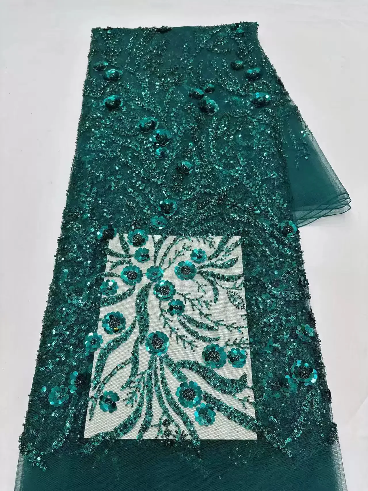 5yard soft lace fabric Phoenix tail sequin embroidery telas para costura,Evening gown,Wedding dress designer fabric for sewing