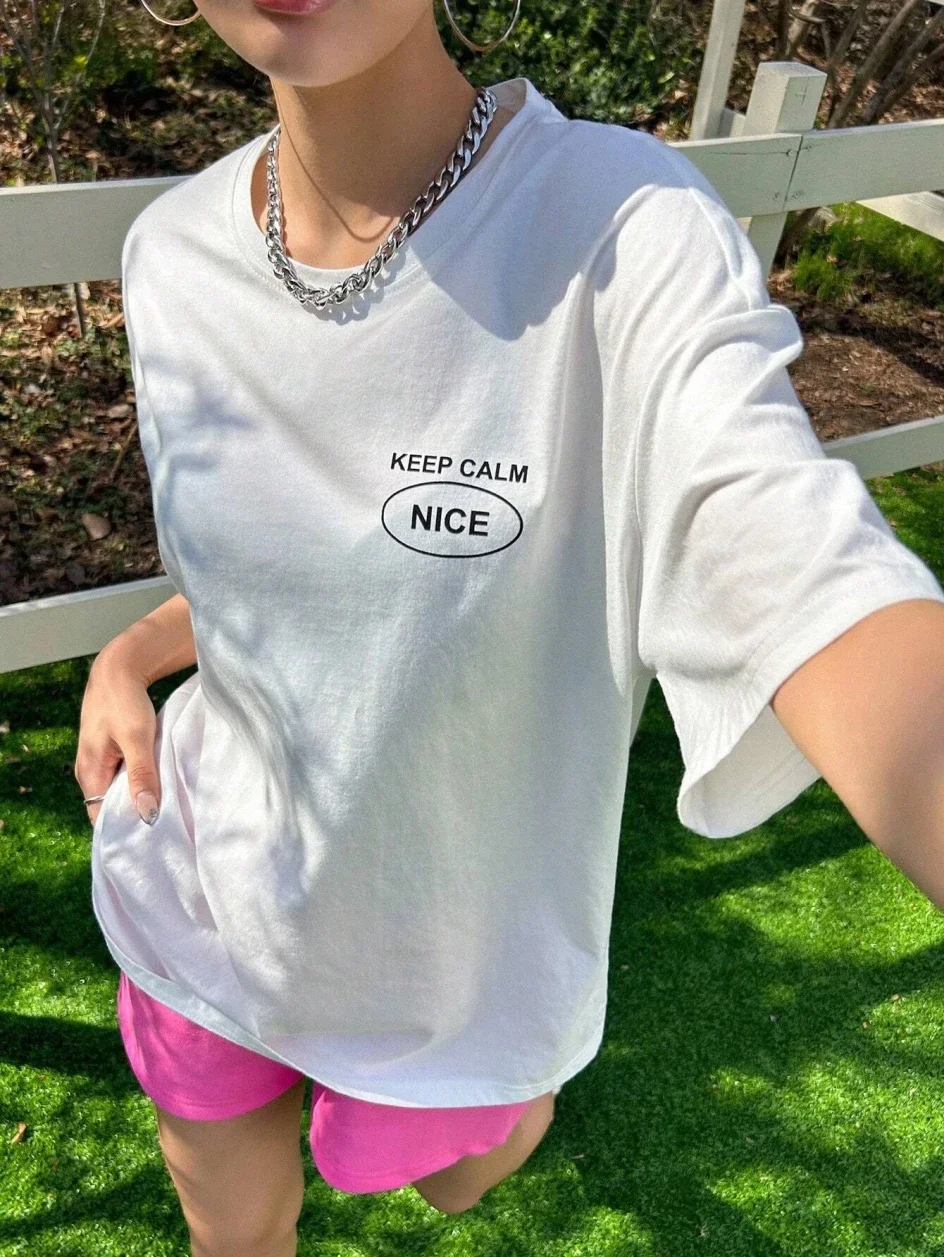 T-Shirt mit Grafik- und Buchstaben-Aufdruck, Rundhalsausschnitt, Damen, Straße, Sommer, Oversize-Tops, Baumwolle, Größe T-Shirt, Kleidung, atmungsaktiv, lässiges T-Shirt