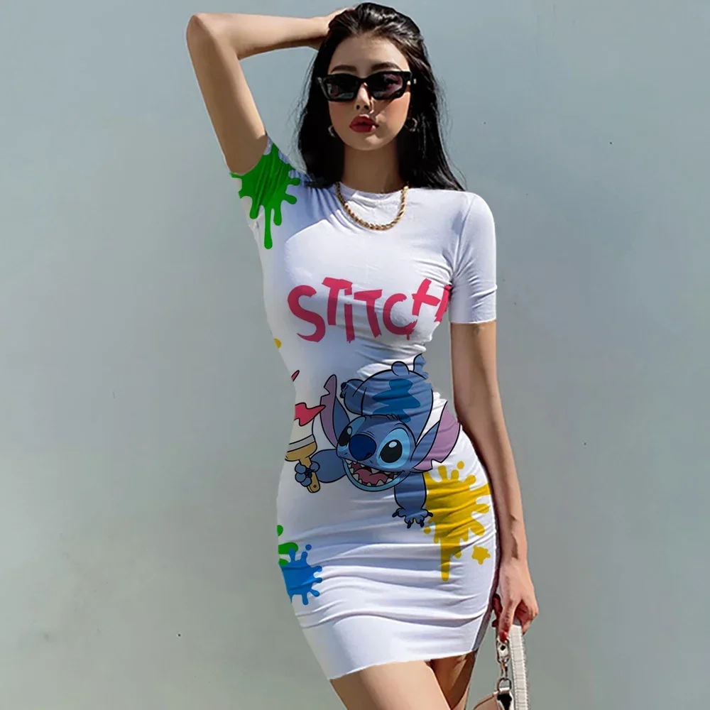 

Disney Stitch Design Seaside Spice Girls Short Skirt Women's Tight Pack Hip Sexy Mini Slim tight Beach Dress Ladies Summer New