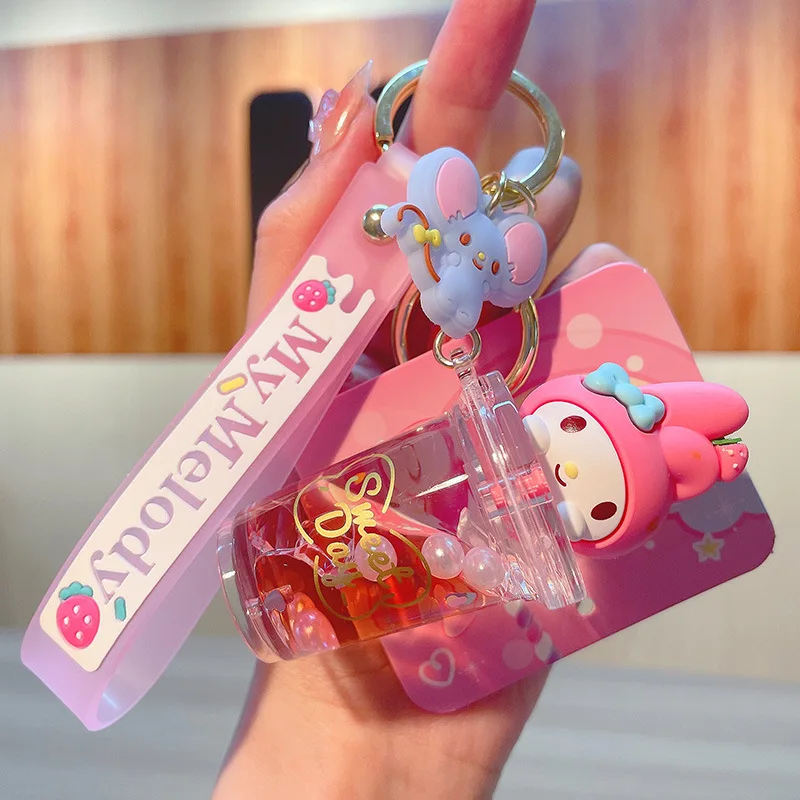 Sanrio Kuromi Melody Quicksand Keychain Cute Milk Tea Cup Shaker Key Ring Kawaii Bag Pendant Accessories for Car Keys Backpack view 6