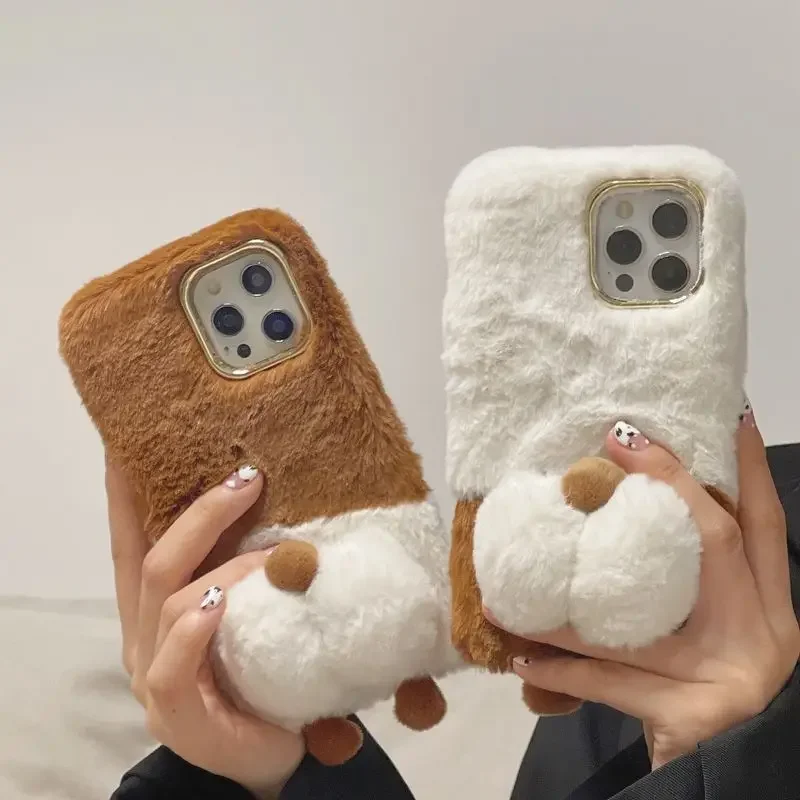 Autumn and winter plush Keji buttocks phone case  For iPhone 16 15 14 13 11 12 Pro Max Mini X XR XS 7 8 Plus SE 2020  Fur Case