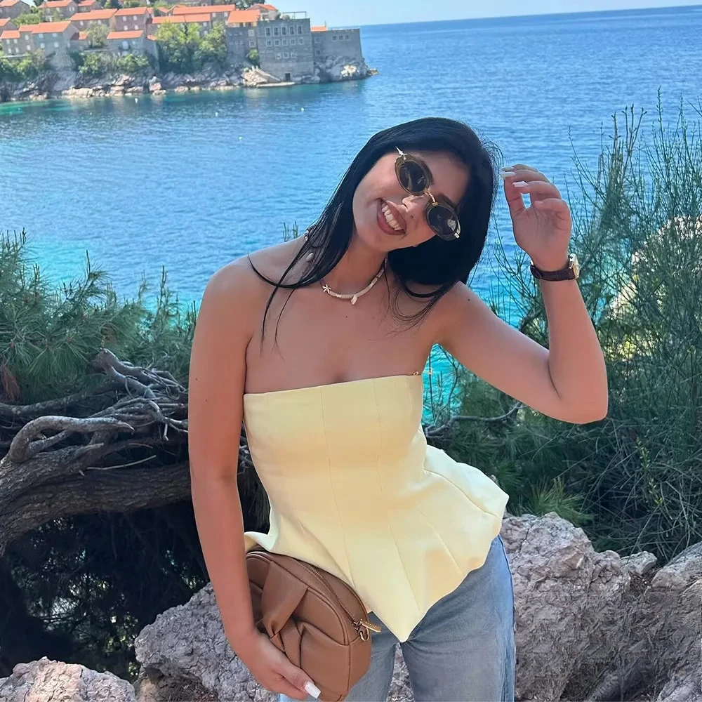 

KONDALA женские масляно-желтые сексуальные топы-трубы, юбка с подолом, топы-трубы, новинка 2025, весна-лето, модный сладкий праздник, пляжная вечеринка, тонкий топ