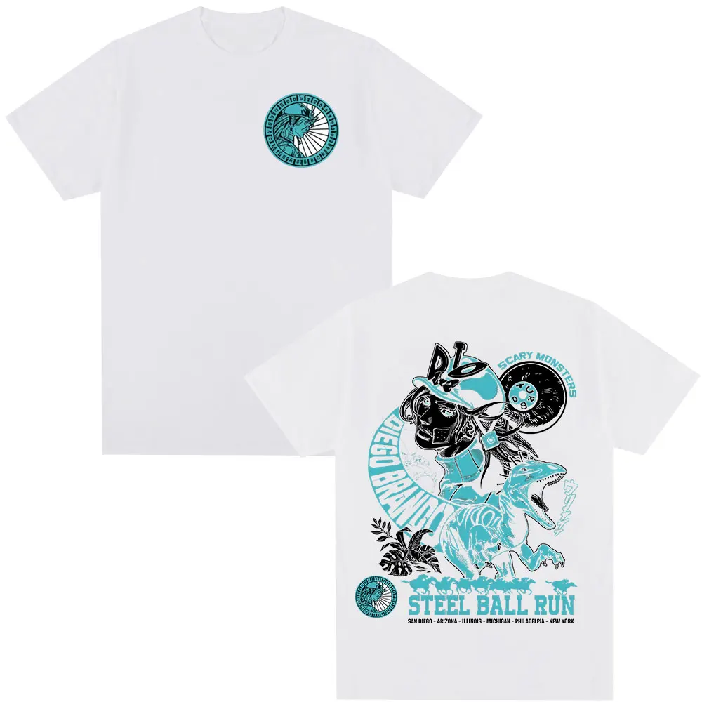 أنيمي جوجو غريب مغامرة تي شيرت الصلب الكرة تشغيل دييغو براندو مانغا الجرافيك تي شيرت الرجال النساء القطن عادية المتضخم التي شيرت #4