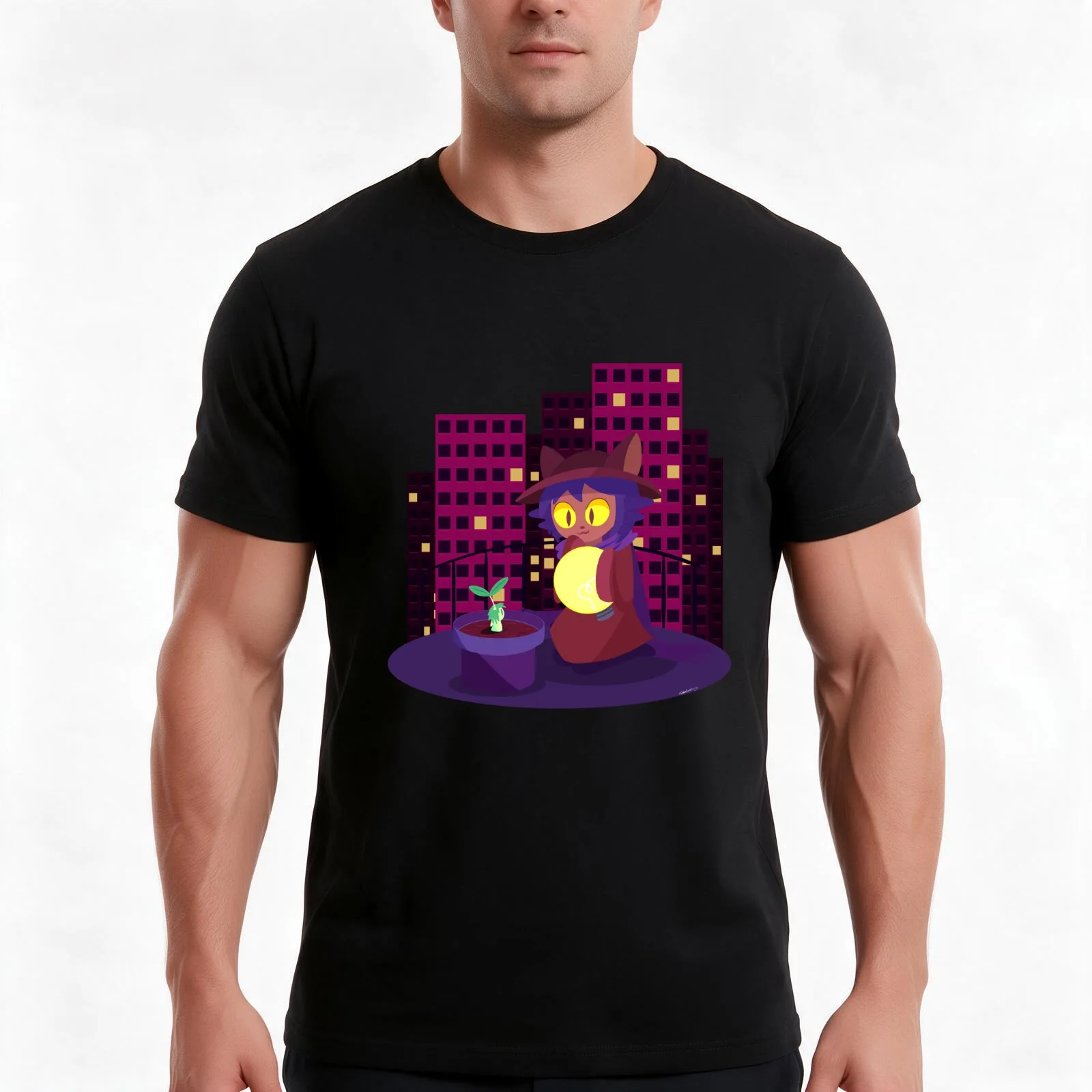 Oneshot Niko in Refuge with Maize T-Shirt, Summer Casual Cotton Tee, Oversized Streetwear Tops, Vintage Graphic Print