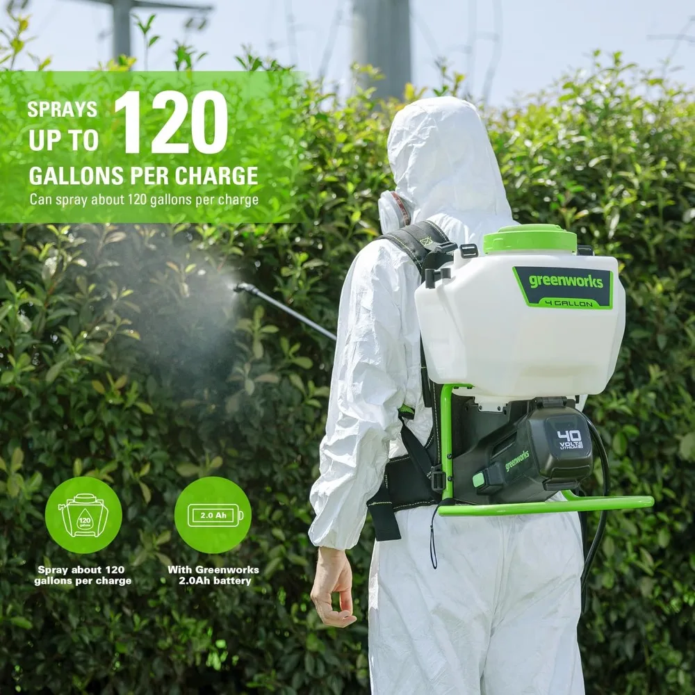 40V Cordless Backpack Sprayer (4 Gallon / 5 Tips / 25 FT Spray) for Weeding, Spraying, and Cleaning, Tool Only