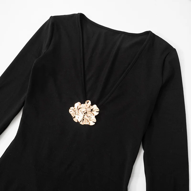 V-hals Bodycon Jurk Dames Effen Kleur Lange Mouw Uitsparing Vlinder Versiering Elegant Sexy voor Feest Datum Nacht Evenement